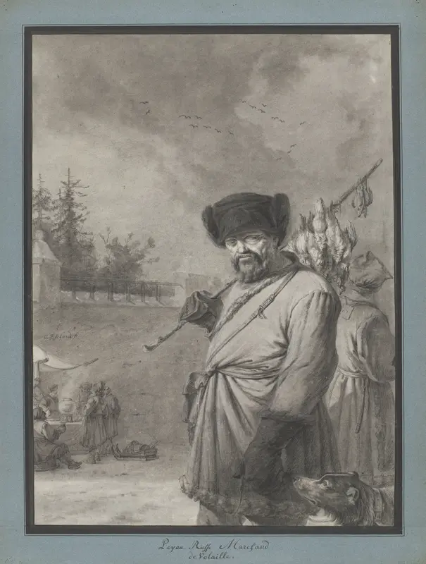 Russische boer met gedode vogels aan een stok Wall Art by Charles Echard - High-Resolution Digital Print
