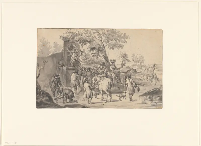 Rust op de valkenjacht, bij een Bacchus-bron Wall Art by Pieter Bout - High-Resolution Digital Print