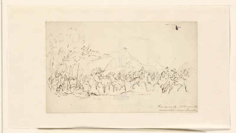Rustende cavalerie in bergachtig landschap Wall Art by Gerardus Emaus de Micault - High-Resolution Digital Print