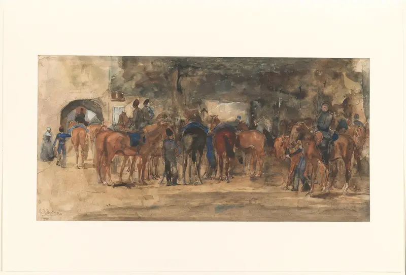 Rustende cavalerie op een plein Wall Art by Unknown - High-Resolution Digital Print