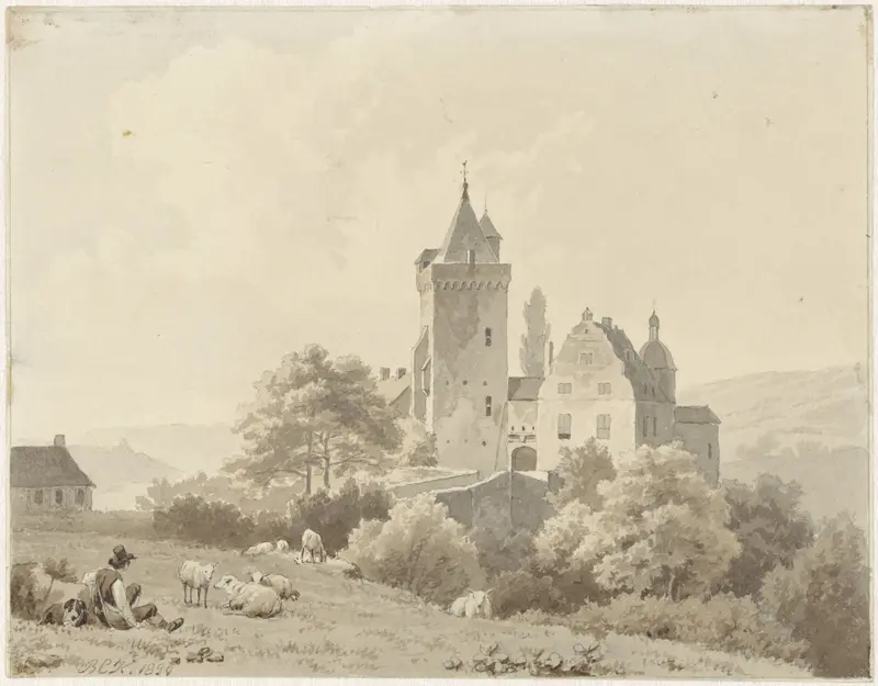 Rustende herder bij Schloss Lansberg Wall Art by Barend Cornelis Koekkoek - High-Resolution Digital Print