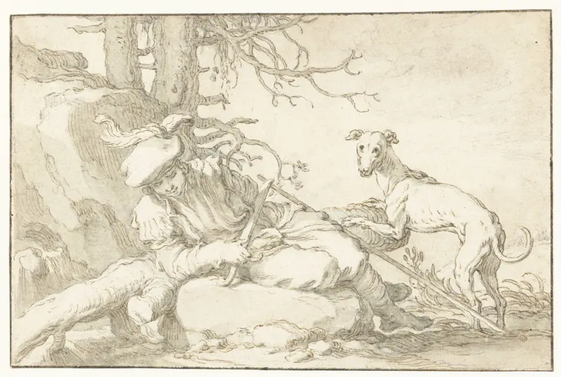 Rustende jager met hond Wall Art by Abraham Bloemaert - High-Resolution Digital Print