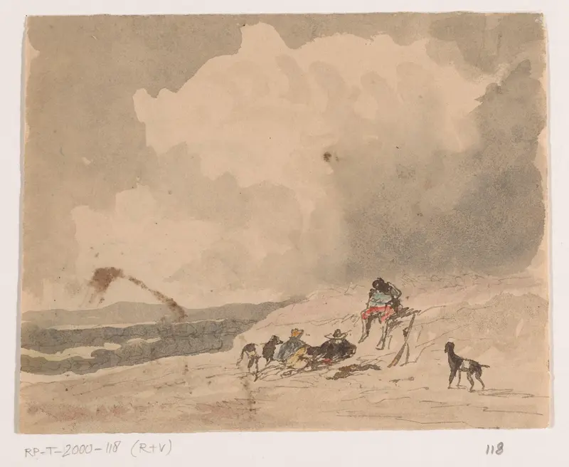 Rustende jagers in een landschap Wall Art by Unknown - High-Resolution Digital Print