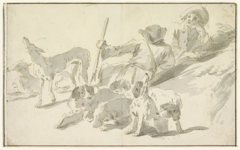 Rustende jagers met honden Wall Art by anonymous - High-Resolution Digital Print