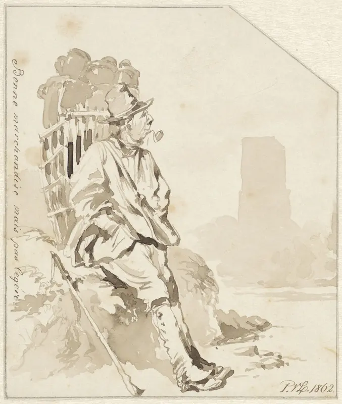Rustende marskramer met aardewerk in zijn korf Wall Art by Pieter van Loon - High-Resolution Digital Print