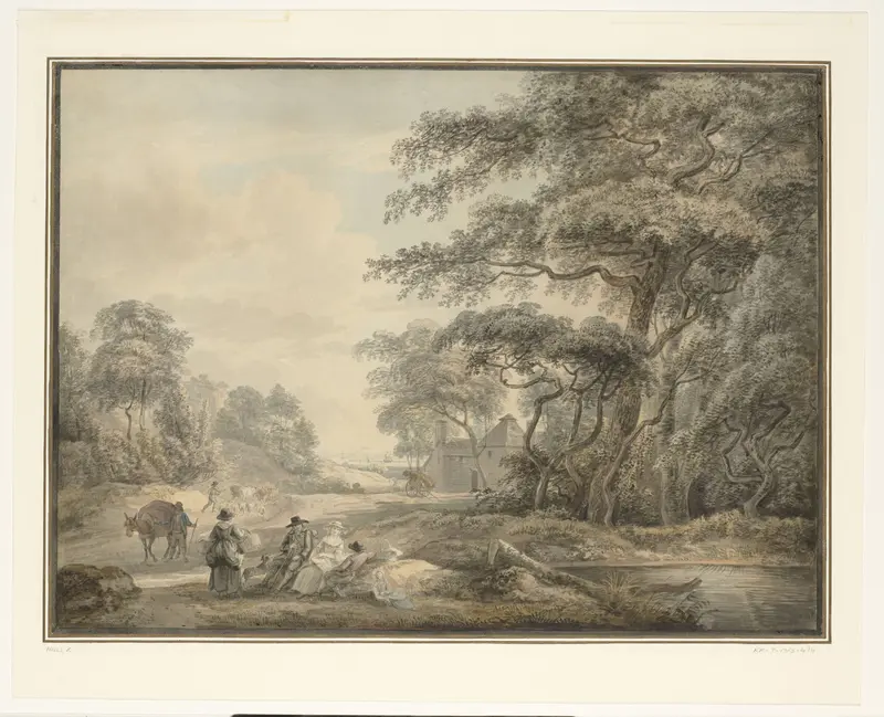 Rustende reizigers in een boomrijk landschap Wall Art by Paul Sandby - High-Resolution Digital Print