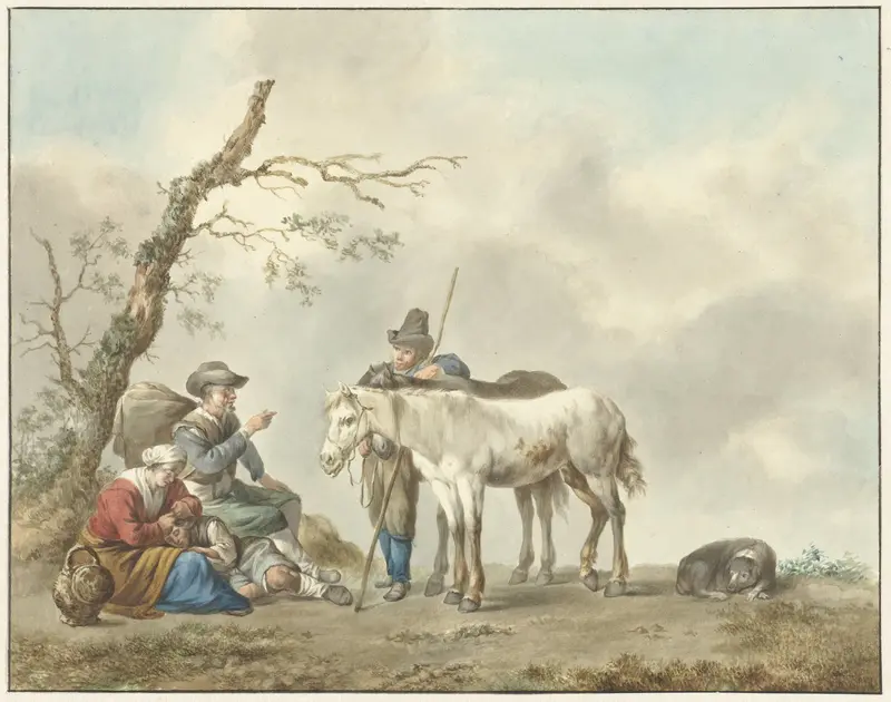 Rustende reizigers met twee paarden Wall Art by Louis Moritz - High-Resolution Digital Print