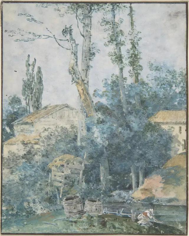 Rustic Scene – A Woman Washing Clothes in a Stream Wall Art by Anonymous, French, 18th century - High-Resolution Digital Print
