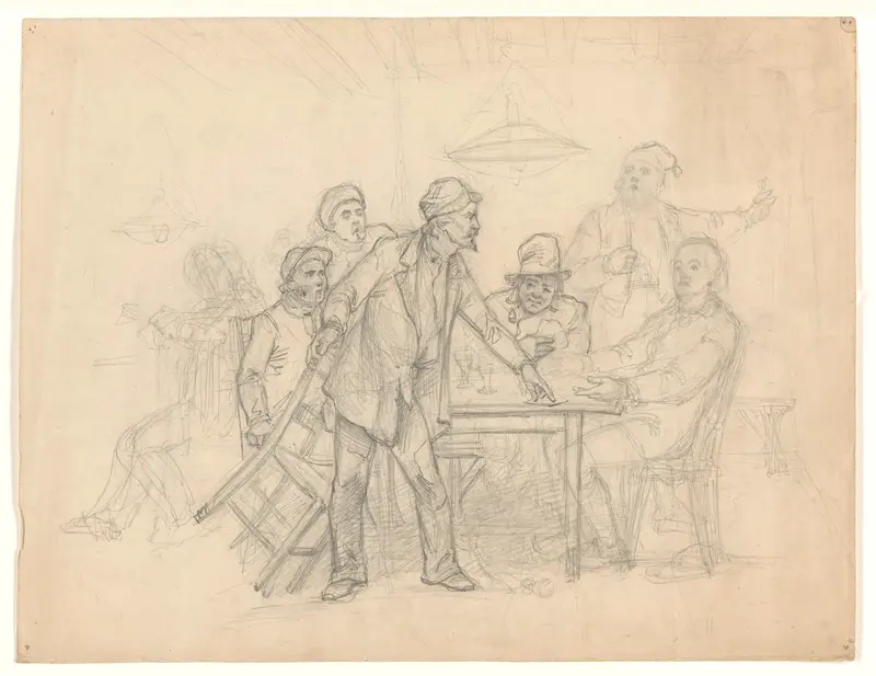 Ruzie tussen mannen rond een tafel in een café Wall Art by Johan Braakensiek - High-Resolution Digital Print