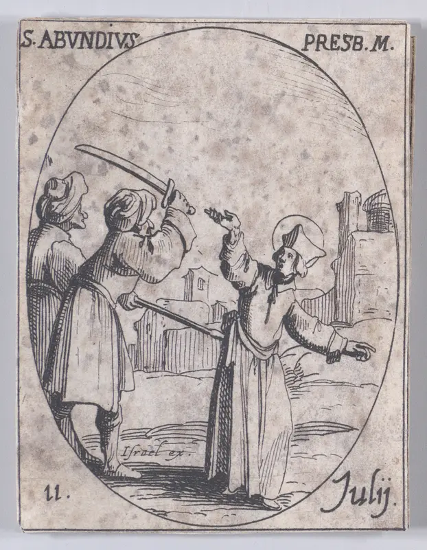 S. Abondie, prêtre et martyr (St. Abundius, Priest and Martyr), July 11th, from "Les Images De Tous Les Saincts et Saintes de L'Année" (Images of All of the Saints and Religious Events of the Year) Wall Art by Jacques Callot - High-Resolution Digital Print