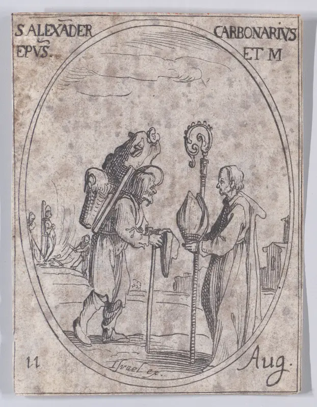 S. Alexandre le Charbonnier, évêque (St. Alexander of Comana, Bishop), August 11th, from "Les Images De Tous Les Saincts et Saintes de L'Année" (Images of All of the Saints and Religious Events of the Year) Wall Art by Jacques Callot - High-Resolution Digital Print