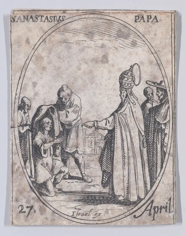 S. Anastase, pape (St. Anastasius, Pope), April 27th, from "Les Images De Tous Les Saincts et Saintes de L'Année" (Images of All of the Saints and Religious Events of the Year) Wall Art by Jacques Callot - High-Resolution Digital Print