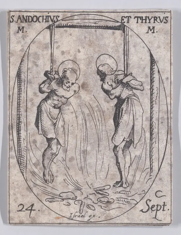 S. Andoche et S. Tyrse, martyrs (St. Andochius and Thyrsus, Martyrs), September 24th, from "Les Images De Tous Les Saincts et Saintes de L'Année" (Images of All of the Saints and Religious Events of the Year) Wall Art by Jacques Callot - High-Resolution Digital Print