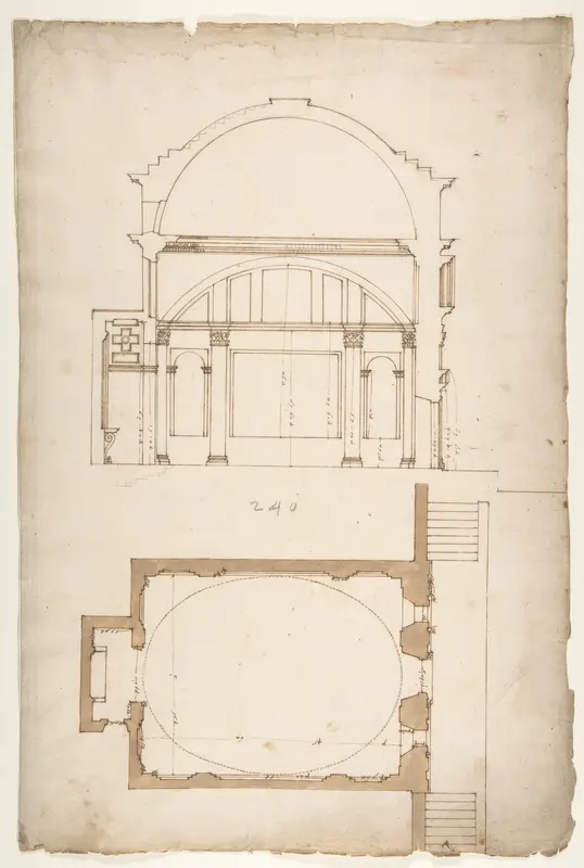 S. Andrea via Flaminia, plan; section (recto) blank (verso)
