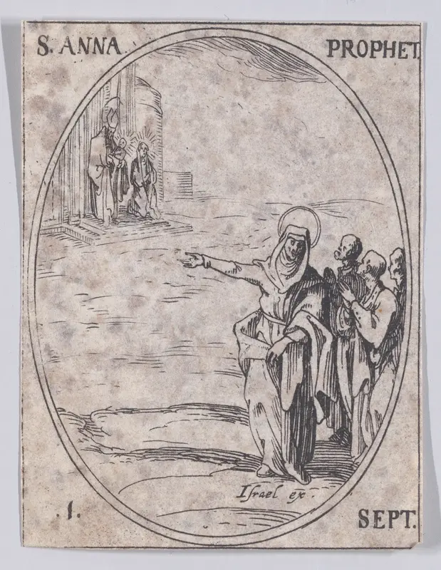 S. Anne, prophétesse (St. Anna, Prophetess), September 1st, from "Les Images De Tous Les Saincts et Saintes de L'Année" (Images of All of the Saints and Religious Events of the Year) Wall Art by Jacques Callot - High-Resolution Digital Print