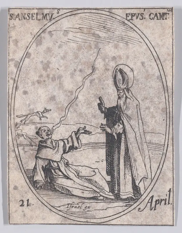 S. Anselme, évêque de Cantorbéry (St. Anslem, Bishop of Canterbury), April 21st, from "Les Images De Tous Les Saincts et Saintes de L'Année" (Images of All of the Saints and Religious Events of the Year) Wall Art by Jacques Callot - High-Resolution Digital Print