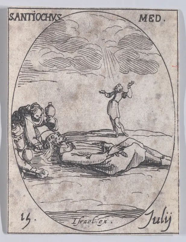 S. Antioche, médecin (St. Antiochus, Doctor), July 15th, from "Les Images De Tous Les Saincts et Saintes de L'Année" (Images of All of the Saints and Religious Events of the Year) Wall Art by Jacques Callot - High-Resolution Digital Print