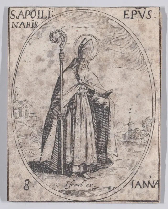 S. Apollinaire, évêque (St. Apollinaris, Bishop), January 8th, from "Les Images De Tous Les Saincts et Saintes de L'Année" (Images of All of the Saints and Feast Days of the Year) Wall Art by Jacques Callot - High-Resolution Digital Print