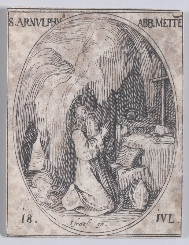 S. Arnould, évêque de Metz (St. Arnulf, Bishop of Metz), July 18th, from "Les Images De Tous Les Saincts et Saintes de L'Année" (Images of All of the Saints and Religious Events of the Year) Wall Art by Jacques Callot - High-Resolution Digital Print