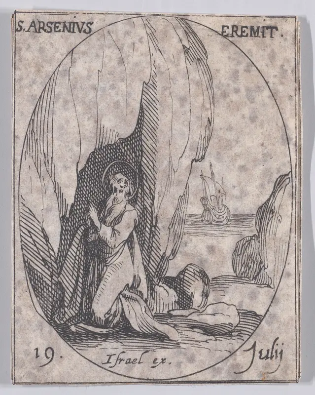 S. Arsène, ermite (St. Arsenius, Hermit), July 19th, from "Les Images De Tous Les Saincts et Saintes de L'Année" (Images of All of the Saints and Religious Events of the Year) Wall Art by Jacques Callot - High-Resolution Digital Print