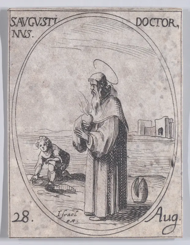 S. Augustin, docteur (St. Augustine, Doctor), August 28th, from "Les Images De Tous Les Saincts et Saintes de L'Année" (Images of All of the Saints and Religious Events of the Year) Wall Art by Jacques Callot - High-Resolution Digital Print