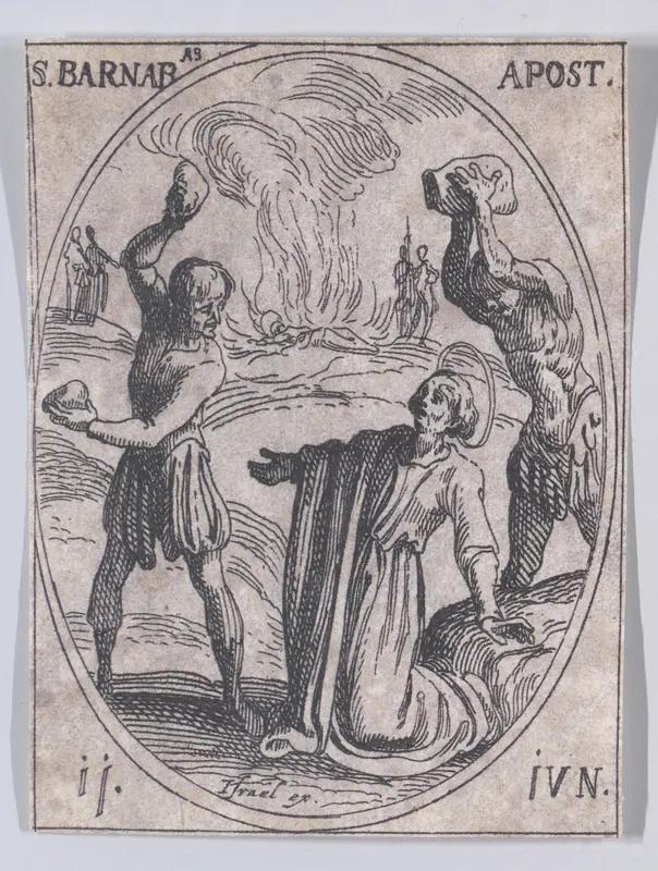 S. Barnabé, apôtre (St. Barnabus, Apostle), June 11th, from "Les Images De Tous Les Saincts et Saintes de L'Année" (Images of All of the Saints and Religious Events of the Year) Wall Art by Jacques Callot - High-Resolution Digital Print