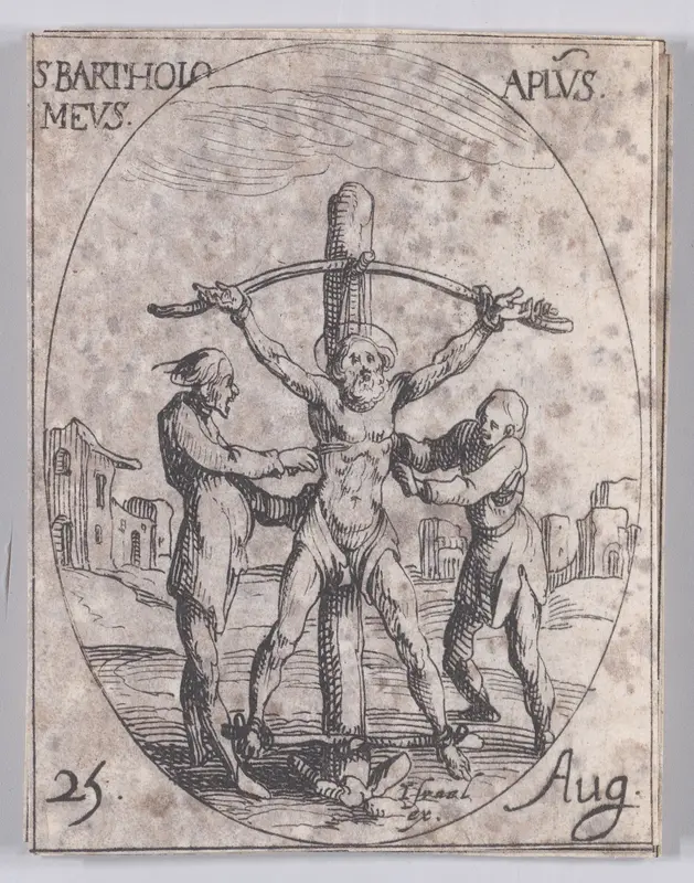 S. Barthélemy, apôtre (St. Bartholomew, Apostle), August 25th, from "Les Images De Tous Les Saincts et Saintes de L'Année" (Images of All of the Saints and Religious Events of the Year) Wall Art by Jacques Callot - High-Resolution Digital Print
