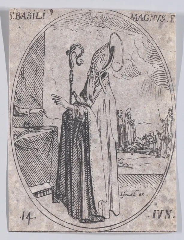 S. Basile le Grand, évêque (St. Basil the Great, Bishop), June 14th, from "Les Images De Tous Les Saincts et Saintes de L'Année" (Images of All of the Saints and Religious Events of the Year) Wall Art by Jacques Callot - High-Resolution Digital Print