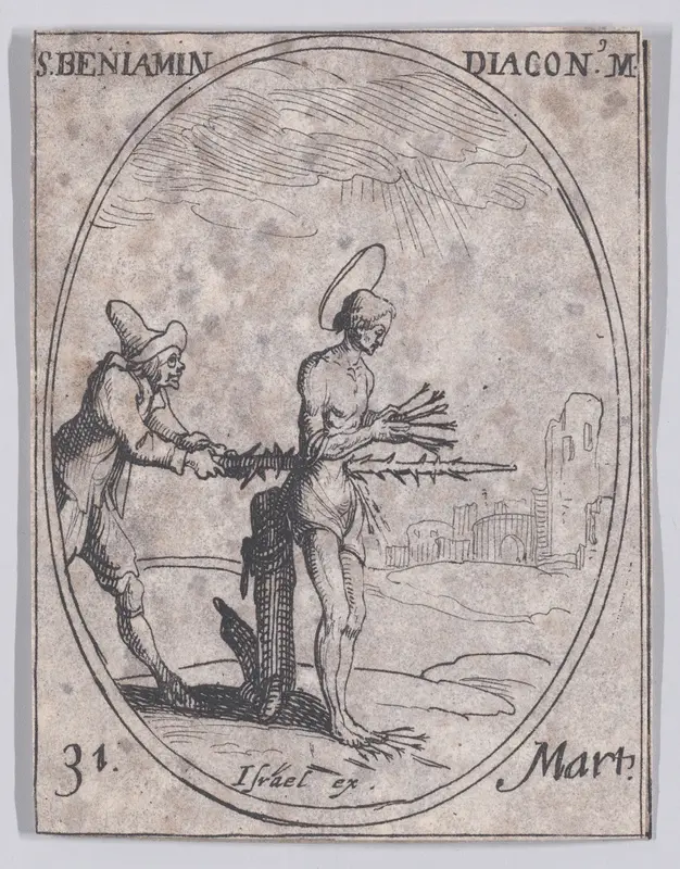 S. Benjamin, diacre (St. Benjamin, Deacon), March 31st, from "Les Images De Tous Les Saincts et Saintes de L'Année" (Images of All of the Saints and Religious Events of the Year) Wall Art by Jacques Callot - High-Resolution Digital Print