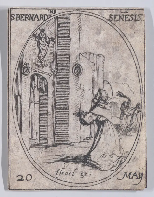 S. Bernadin, de Sienne (St. Bernardine of Siena), May 20th, from "Les Images De Tous Les Saincts et Saintes de L'Année" (Images of All of the Saints and Religious Events of the Year) Wall Art by Jacques Callot - High-Resolution Digital Print