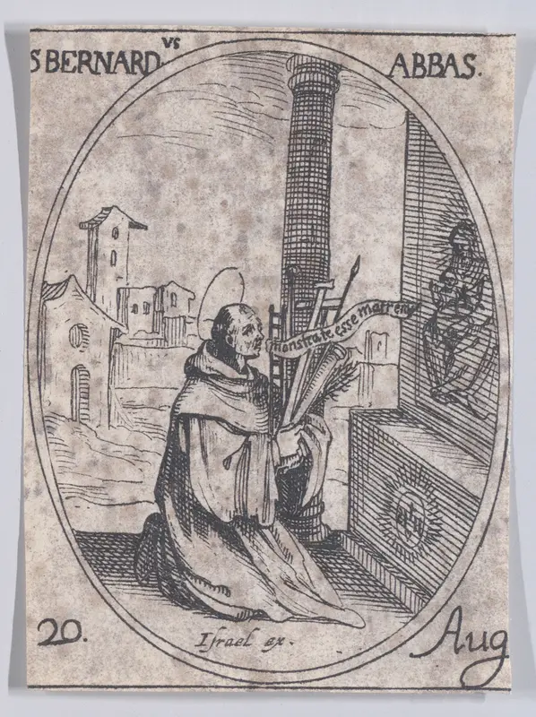 S. Bernard, abbé (St. Bernard of Clairvaux, Abbot), August 20th, from "Les Images De Tous Les Saincts et Saintes de L'Année" (Images of All of the Saints and Religious Events of the Year) Wall Art by Jacques Callot - High-Resolution Digital Print