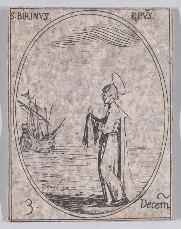 S. Birin, évêque (St. Birinus, Bishop), December 3rd, from "Les Images De Tous Les Saincts et Saintes de L'Année" (Images of All of the Saints and Religious Events of the Year) Wall Art by Jacques Callot - High-Resolution Digital Print
