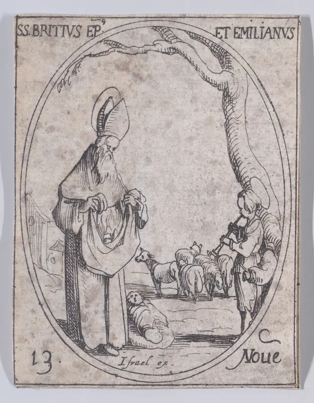 S. Brice, évêque et S. Emilianus (St. Brice, Bishop and St. Emilianus), November 13th, from "Les Images De Tous Les Saincts et Saintes de L'Année" (Images of All of the Saints and Religious Events of the Year) Wall Art by Jacques Callot - High-Resolution Digital Print