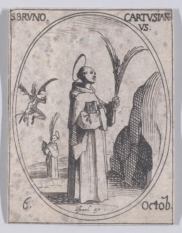 S. Bruno, chartreux (St. Bruno, Carthusian Monk), October 6th, from "Les Images De Tous Les Saincts et Saintes de L'Année" (Images of All of the Saints and Religious Events of the Year) Wall Art by Jacques Callot - High-Resolution Digital Print