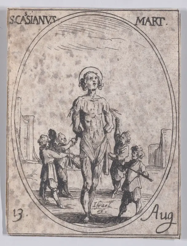 S. Cassien, martyr (St. Cassian, Martyr), August 13th, from "Les Images De Tous Les Saincts et Saintes de L'Année" (Images of All of the Saints and Religious Events of the Year) Wall Art by Jacques Callot - High-Resolution Digital Print