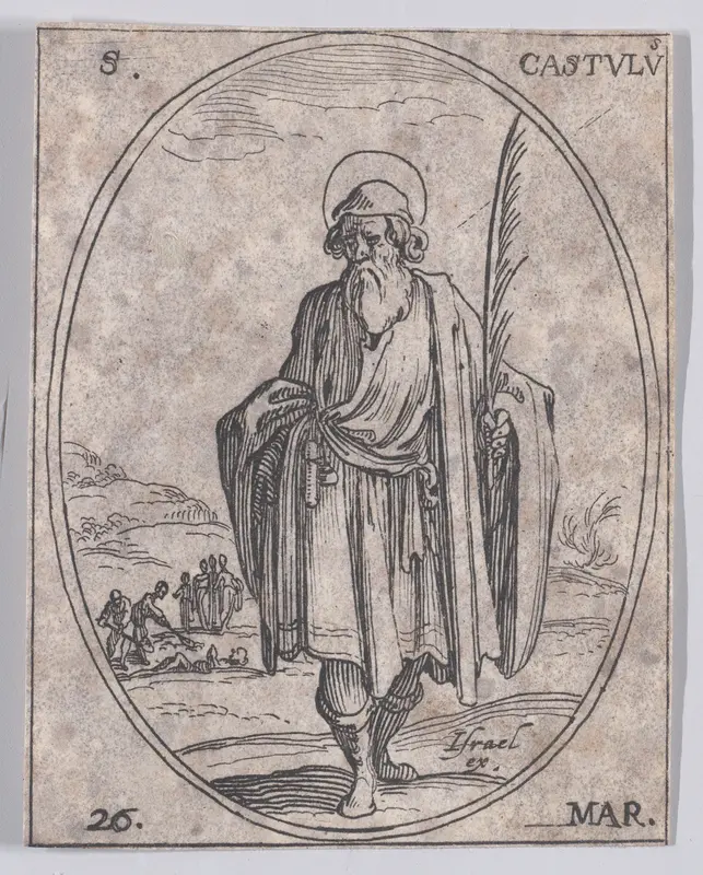 S. Castule (St. Castulus), March 26th, from "Les Images De Tous Les Saincts et Saintes de L'Année" (Images of All of the Saints and Religious Events of the Year) Wall Art by Jacques Callot - High-Resolution Digital Print