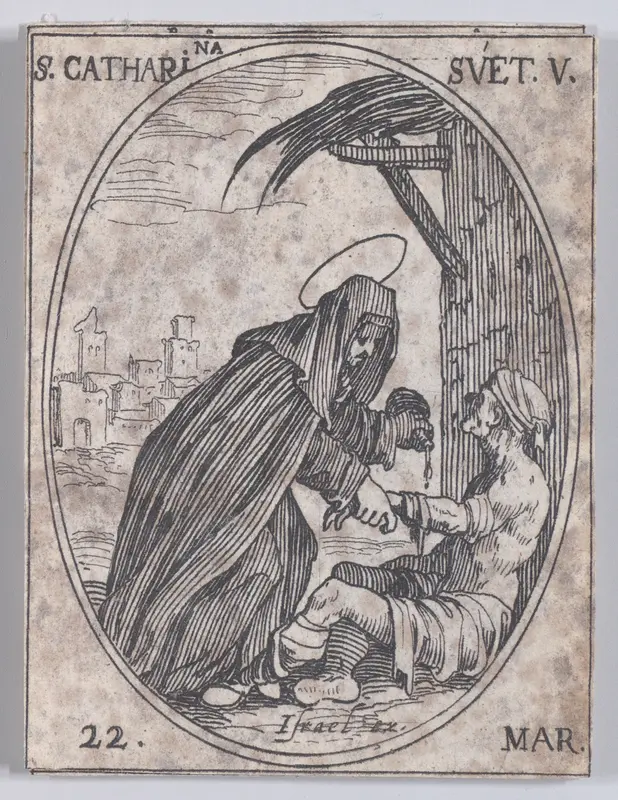 S. Catharina de Suède (St. Catherine of Sweden), March 22nd, from "Les Images De Tous Les Saincts et Saintes de L'Année" (Images of All of the Saints and Religious Events of the Year) Wall Art by Jacques Callot - High-Resolution Digital Print