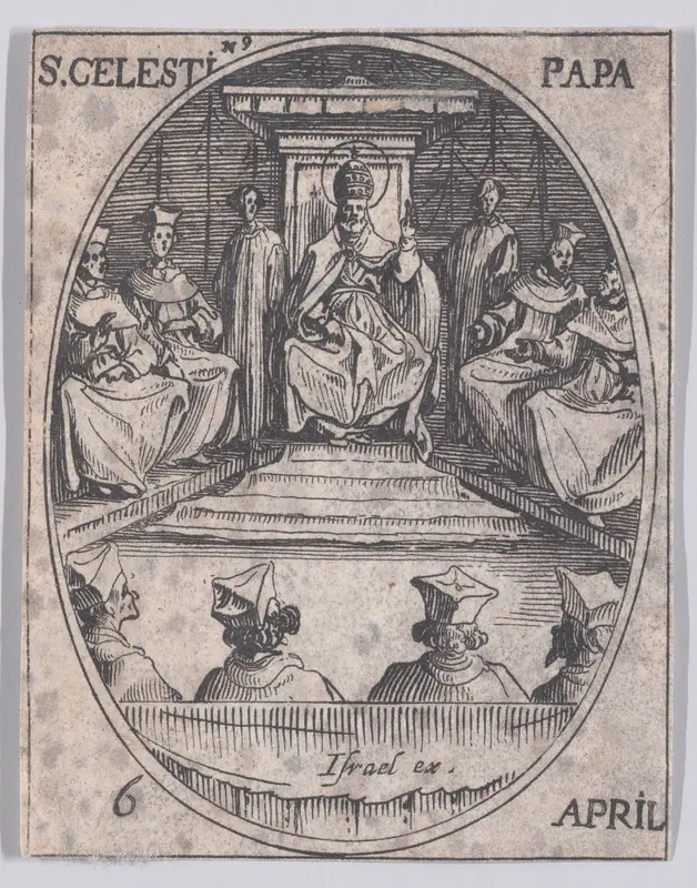 S. Célestin, pape (St. Celestine, Pope), April 6th, from "Les Images De Tous Les Saincts et Saintes de L'Année" (Images of All of the Saints and Religious Events of the Year) Wall Art by Jacques Callot - High-Resolution Digital Print