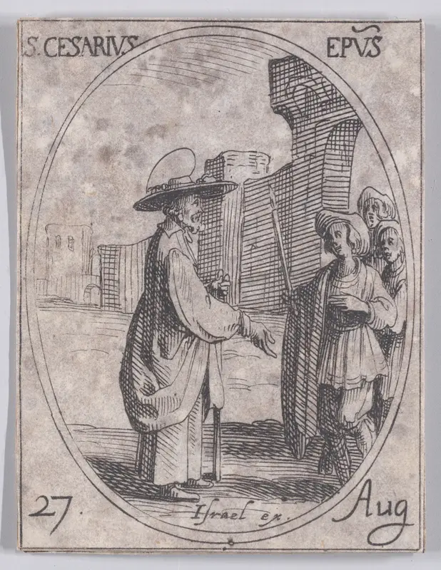 S. Césaire, évêque (St. Caesarius, Bishop), August 27th, from "Les Images De Tous Les Saincts et Saintes de L'Année" (Images of All of the Saints and Religious Events of the Year) Wall Art by Jacques Callot - High-Resolution Digital Print