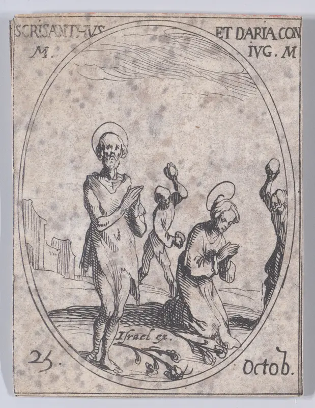 S. Chrisante et Ste. Darie, Sa Femme (St. Chrysanthus and St. Daria, His Wife), October 25th, from "Les Images De Tous Les Saincts et Saintes de L'Année" (Images of All of the Saints and Religious Events of the Year) Wall Art by Jacques Callot - High-Resolution Digital Print