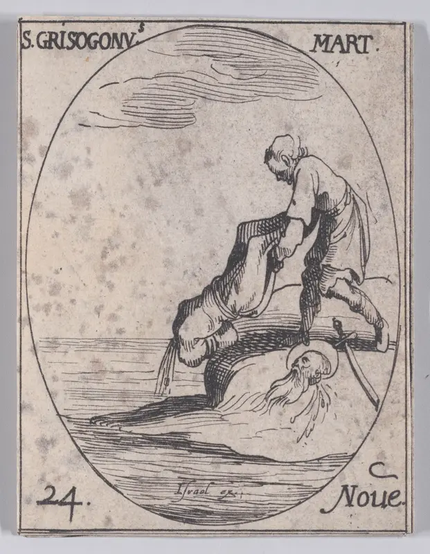 S. Chrysogone, martyr (St. Chrysogonus, Martyr), November 24th, from "Les Images De Tous Les Saincts et Saintes de L'Année" (Images of All of the Saints and Religious Events of the Year) Wall Art by Jacques Callot - High-Resolution Digital Print