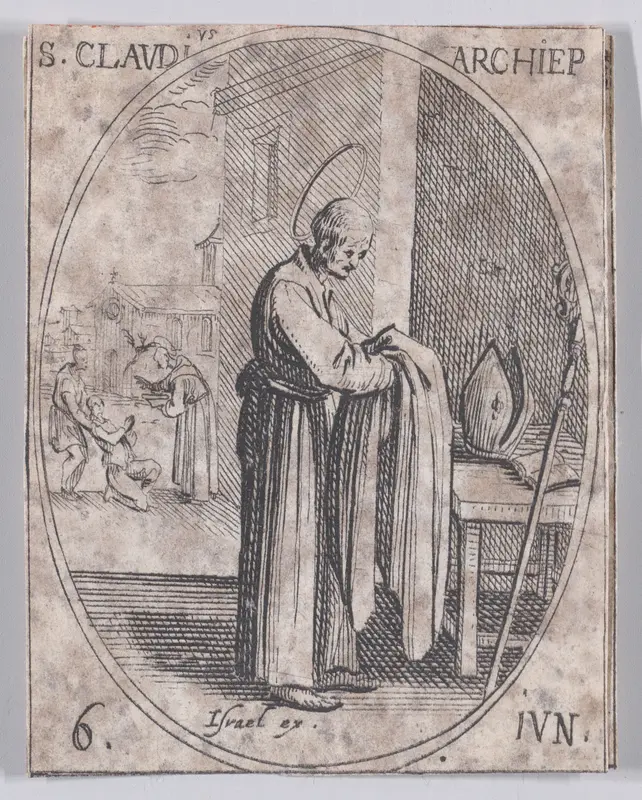 S. Claude, archevêque (St. Claude, Archbishop), June 6th, from "Les Images De Tous Les Saincts et Saintes de L'Année" (Images of All of the Saints and Religious Events of the Year) Wall Art by Jacques Callot - High-Resolution Digital Print