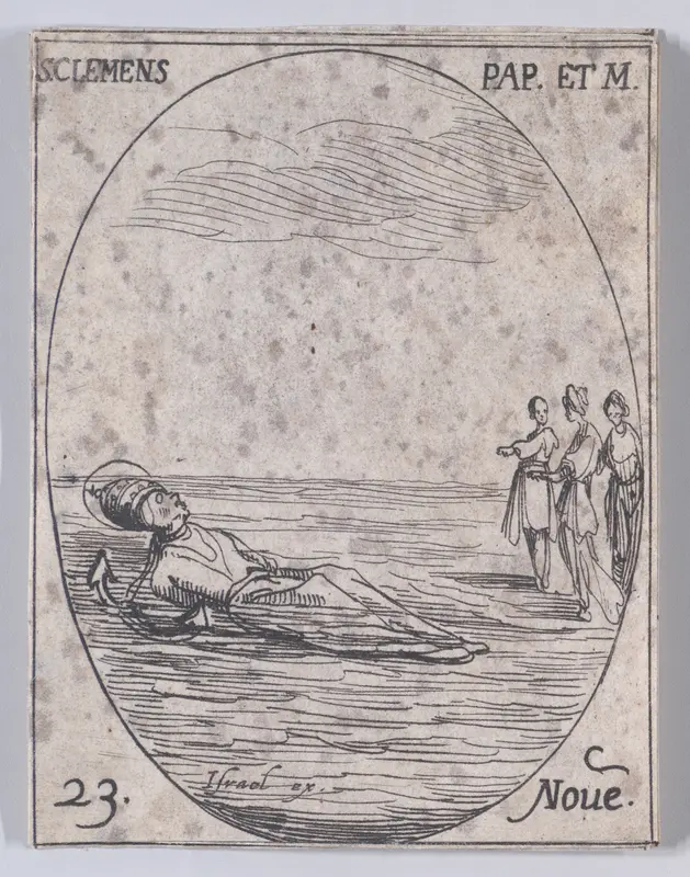 S. Clément, pape et martyr (St. Clement, Pope and Martyr), November 23rd, from "Les Images De Tous Les Saincts et Saintes de L'Année" (Images of All of the Saints and Religious Events of the Year) Wall Art by Jacques Callot - High-Resolution Digital Print