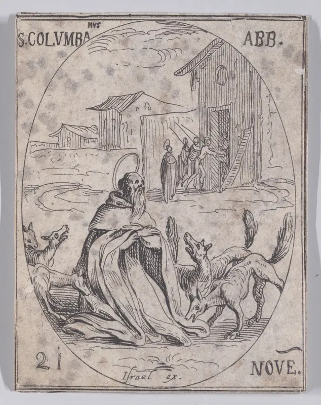 S. Colomban, abbé (St. Colomban, Abbot), November 21st, from "Les Images De Tous Les Saincts et Saintes de L'Année" (Images of All of the Saints and Religious Events of the Year) Wall Art by Jacques Callot - High-Resolution Digital Print