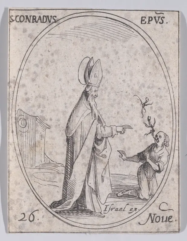S. Conrad, évêque (St. Conrad, Bishop), November 26th, from "Les Images De Tous Les Saincts et Saintes de L'Année" (Images of All of the Saints and Religious Events of the Year) Wall Art by Jacques Callot - High-Resolution Digital Print