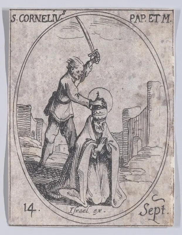 S. Corneille, pape et martyr (St. Cornelius, Pope and Martyr), September 14th, from "Les Images De Tous Les Saincts et Saintes de L'Année" (Images of All of the Saints and Religious Events of the Year) Wall Art by Jacques Callot - High-Resolution Digital Print