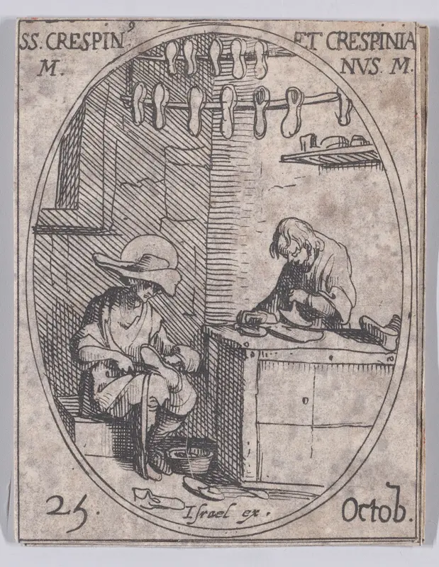 S. Crespin et S. Crespinien (St. Crispin and St. Crispinian), October 25th, from "Les Images De Tous Les Saincts et Saintes de L'Année" (Images of All of the Saints and Religious Events of the Year) Wall Art by Jacques Callot - High-Resolution Digital Print