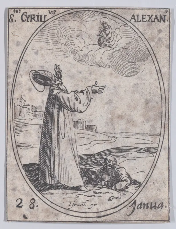 S. Cyrille d'Alexandrie (St. Cyril of Alexandria), January 28th, from "Les Images De Tous Les Saincts et Saintes de L'Année" (Images of All of the Saints and Feast Days of the Year) Wall Art by Jacques Callot - High-Resolution Digital Print