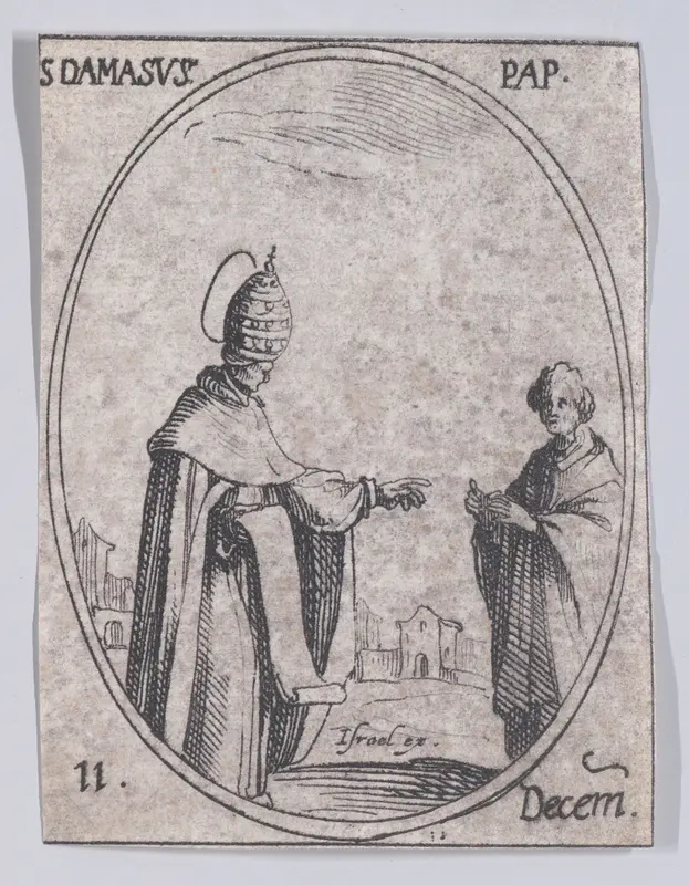 S. Damase, pape (St. Damasus, Pope), December 11th, from "Les Images De Tous Les Saincts et Saintes de L'Année" (Images of All of the Saints and Religious Events of the Year) Wall Art by Jacques Callot - High-Resolution Digital Print