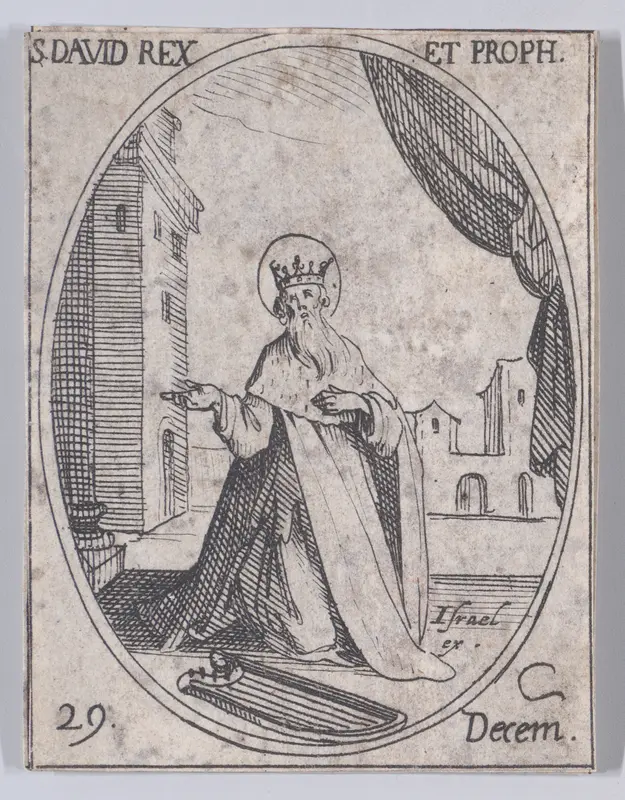 S. David, roi et prophète (St. David, King and Prophet), December 29th, from "Les Images De Tous Les Saincts et Saintes de L'Année" (Images of All of the Saints and Religious Events of the Year) Wall Art by Jacques Callot - High-Resolution Digital Print